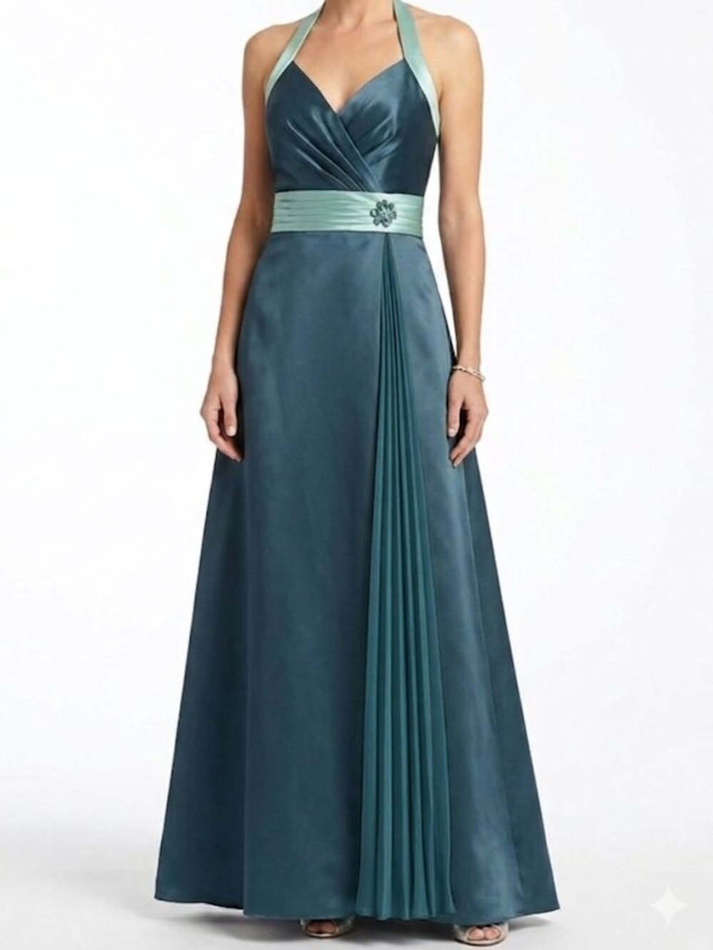 Alfred Angelo Style 6545 "Pool/Tealness" Satin/Chiffon Halter Gown NEW- Sz. 12